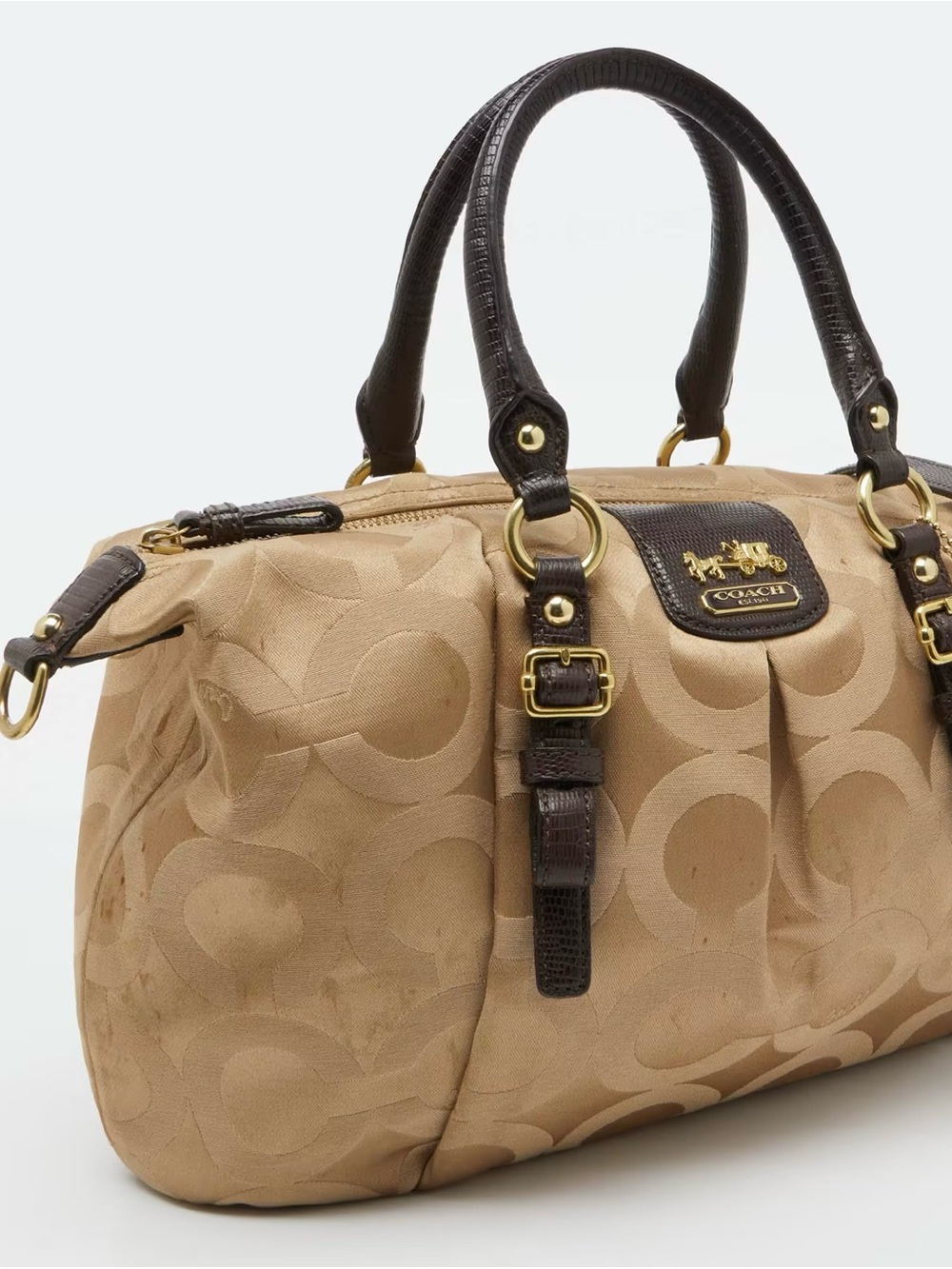 Coach Khaki Satchel with Dark Brown Leather Trim